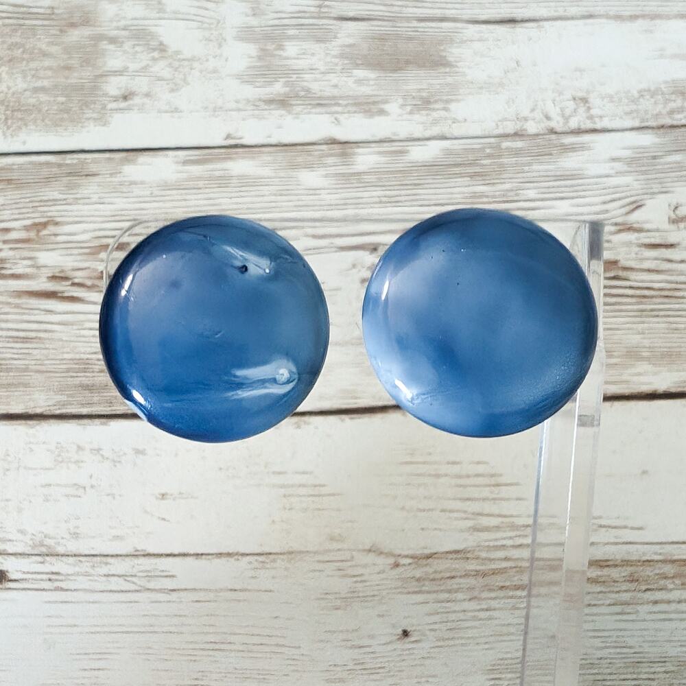 Vintage Clip On Earrings - Blue Circle 1" - Condition Issues